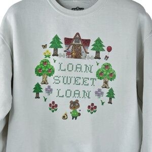 ANIMAL CROSSING NINTENDO Men's White "LOAN SWEET LOAN" Game Graphic Sweatshirt M